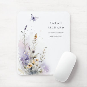 Chique Lila Paarse Wildflower Vlinder Waterverf Muismat