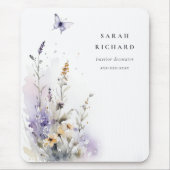 Chique Lila Paarse Wildflower Vlinder Waterverf Muismat (Voorkant)