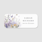 Chique Lila Paarse Wildflower Vlinder Waterverf Naamplaatje (Voorkant)