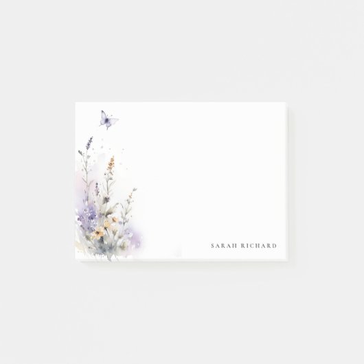 Chique Lila Paarse Wildflower Vlinder Waterverf Post-it® Notes (Voorkant)