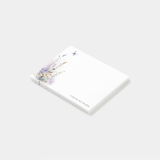 Chique Lila Paarse Wildflower Vlinder Waterverf Post-it® Notes (Schuin)