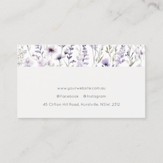Chique Lila Paarse Wildflower Vlinder Waterverf Visitekaartje (Achterkant)