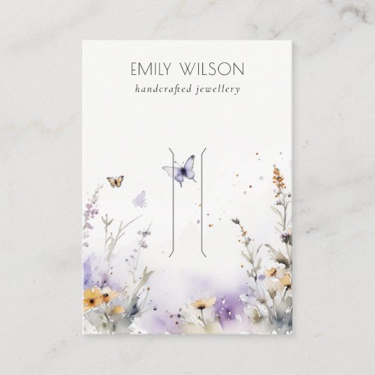 Chique Lila Wildflower Butterfly Haarspeld Display Visitekaartje (Voorkant)