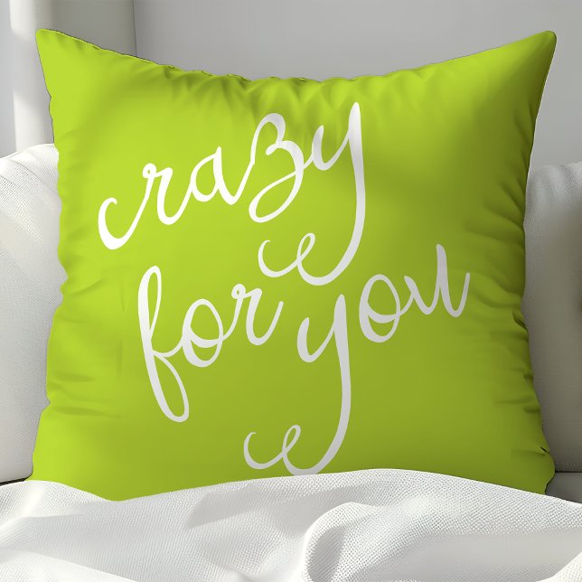 Chique limoengroen en witte Crazy for You-typograf Kussen (Creator heeft geüpload)