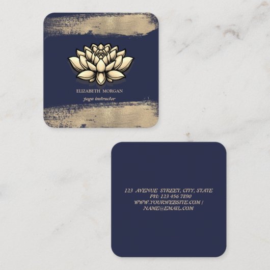 Chique Lotus Bloem Faux Gouden Penseelstreek Vierkante Visitekaartje (Voorkant / Achterkant)