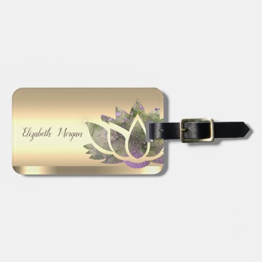 Chique Lotus Bloem Goud Bagagelabel (Voorkant horizontaal)