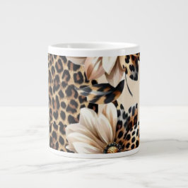 Chique Luipaard Dierprint & Bloemen Laptop Sticker Grote Koffiekop