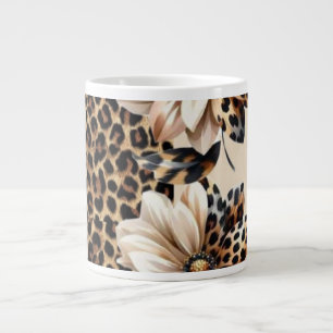 Chique Luipaard Dierprint & Bloemen Laptop Sticker Grote Koffiekop