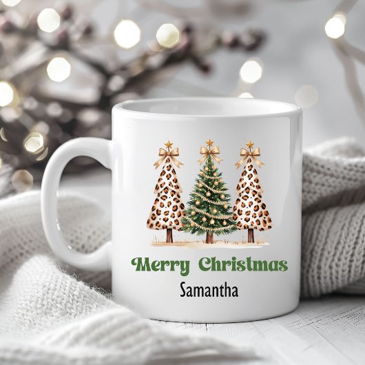 Chique Luipaard Kerstbomen Custom Naam Mok