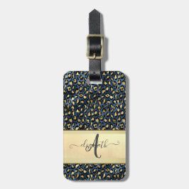 Chique Luipaard Patroon Zwart Brons Monogram Bagagelabel