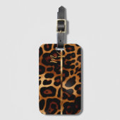 Chique Luipaard Print en Goud Monogram Bagagelabel (Voorkant (verticaal))