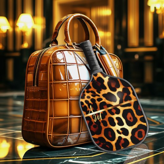 Chique Luipaard Print en Goud Monogram Pickleball Paddle