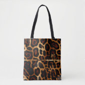 Chique Luipaard Print en Goud Monogram Tote Bag (Voorkant)