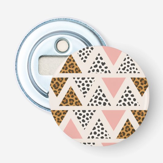Chique Luipaard & Roze Driehoek Patroon Button Flesopener (Voorkant)