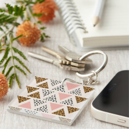 Chique Luipaard & Roze Driehoek Patroon Sleutelhanger