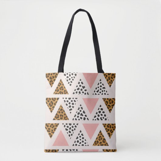 Chique Luipaard & Roze Driehoek Patroon Tote Bag (Voorkant)