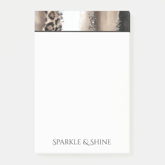 Chique Luipaard Wit Glitterig Crème Zwart Post-it® Notes (Voorkant)
