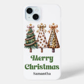 Chique luipaardpatroon kerstbomen aangepaste naam  Case-Mate iPhone case (Achterkant)