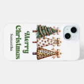 Chique luipaardpatroon kerstbomen aangepaste naam  Case-Mate iPhone case (Achterkant (horizontaal))