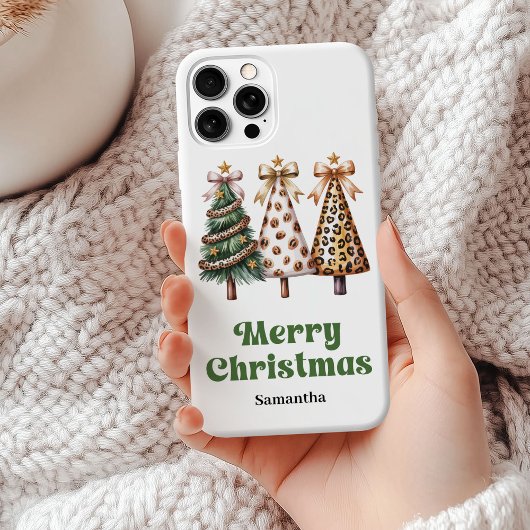 Chique luipaardpatroon kerstbomen aangepaste naam  Case-Mate iPhone case