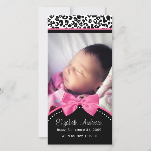 Chique Luipaardprint Baby Foto Geboorteaankondigin Aankondiging (Voorkant)