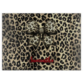 Chique Luipaardprint Coquette Strik Monogram Snijplank (Voorkant)