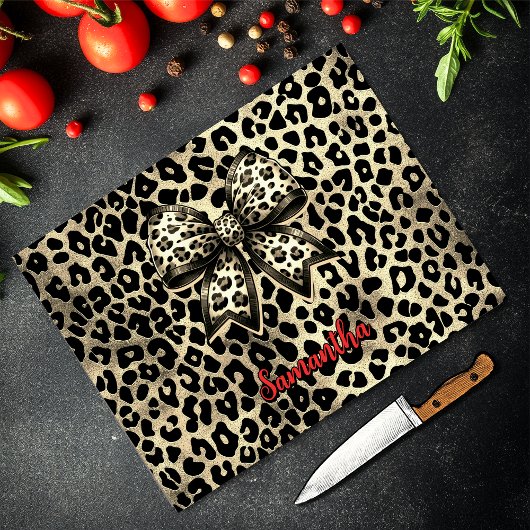 Chique Luipaardprint Coquette Strik Monogram Snijplank