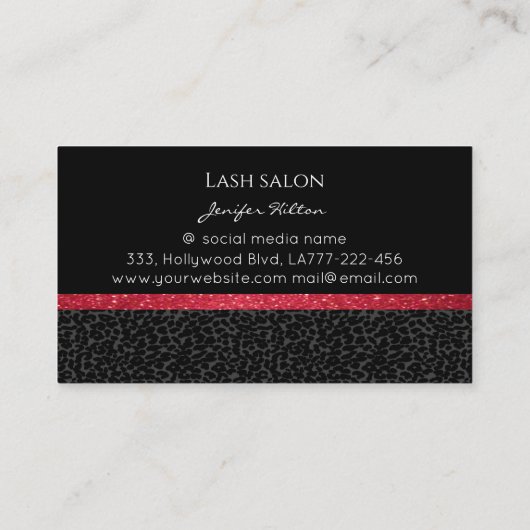 Chique luipaardprint glitterkatten wimpers logo visitekaartje (Achterkant)