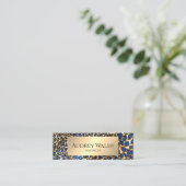 Chique Luipaardprint Gouden Glitters Luxe QR-code Mini Visitekaartje (Staand voorkant)