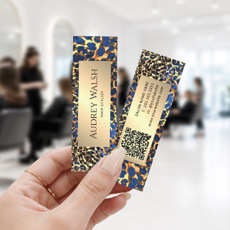 Chique Luipaardprint Gouden Glitters Luxe QR-code Mini Visitekaartje