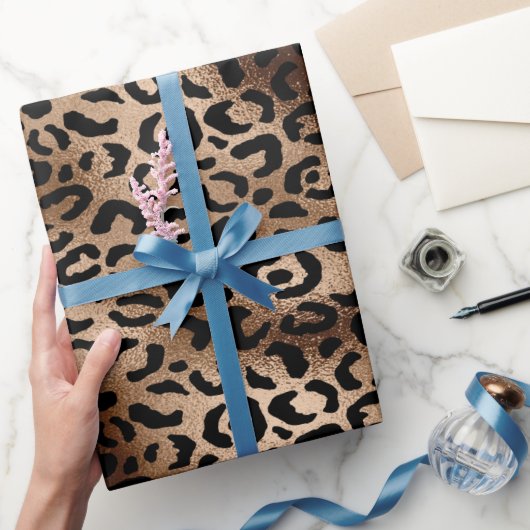 Chique Luipaardprint Zwart Brons Monogram Cadeaupapier (Geschenken)