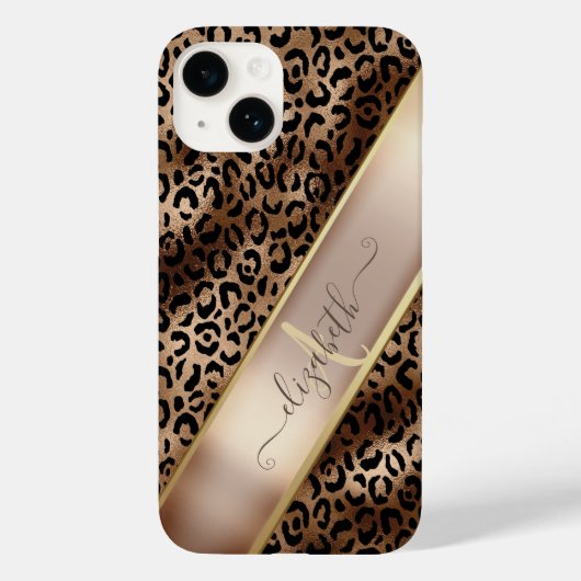 Chique Luipaardprint Zwart Brons Monogram Case-Mate iPhone Case (Achterkant)