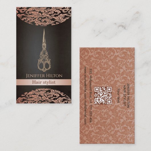  chique luxe damast schaar visitekaartje (Voorkant / Achterkant)