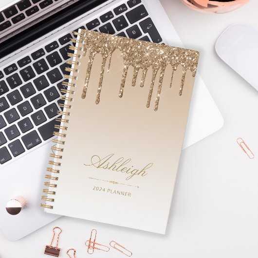 Chique luxe glitter druppels goud 2024 planner