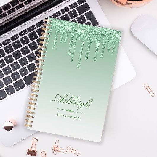 Chique luxe glitter druppels groen 2024 planner