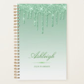 Chique luxe glitter druppels groen 2024 planner (Voorkant)