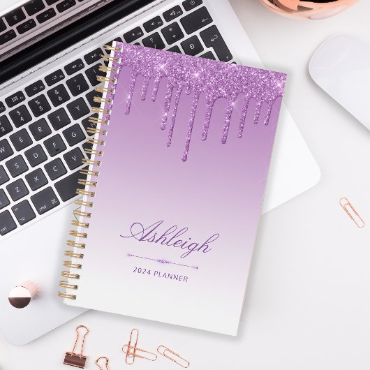 Chique luxe glitter druppels paars 2024 planner