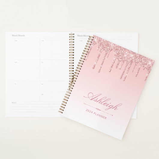 Chique luxe glitter druppels roze 2024 planner (Display)