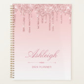 Chique luxe glitter druppels roze 2024 planner (Voorkant)