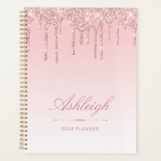 Chique luxe glitter druppels roze 2024 planner (Voorkant)