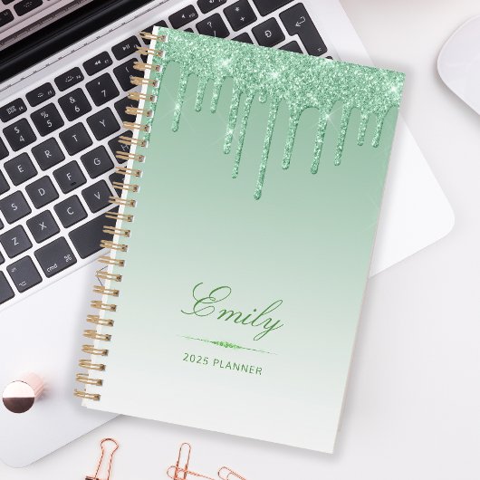 Chique luxe glittersluier gepersonaliseerd groen 2 planner