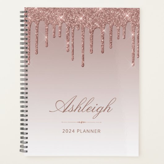 Chique luxe glittersprikkels roze goud 2024 planner (Voorkant)