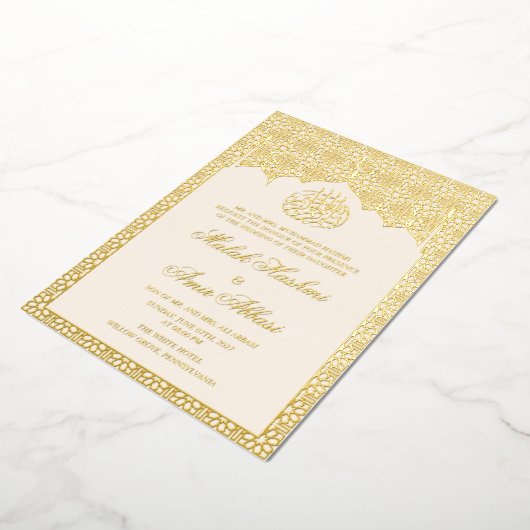Chique Luxe Goud geometrisch Islamitisch Moslim Br Folie Uitnodiging (Gedraaid)