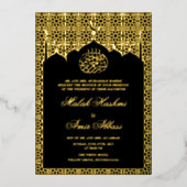 Chique Luxe Goud geometrisch Zwart Moslim Bruiloft Folie Uitnodiging (Voorkant)