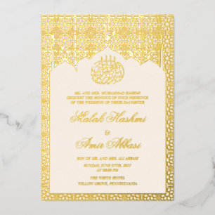 Chique luxe gouden geometrische islamitische mosli folie uitnodiging