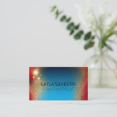 Chique luxe gouden glitter op blauw en rood metaal visitekaartje (Staand voorkant)