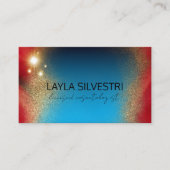 Chique luxe gouden glitter op blauw en rood metaal visitekaartje (Voorkant)