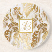 Chique luxe monogram Monstera blad Zandsteen Onderzetter (Voorkant)