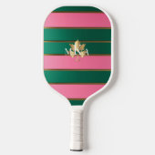 Chique Luxe Monogrammed Roze en Groen Pickleball Paddle (Achterkant)