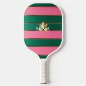 Chique Luxe Monogrammed Roze en Groen Pickleball Paddle (Voorkant)